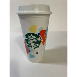 Starbucks Reusable Travel Cup 16oz White Multi Color Excellent Siren Tumbler